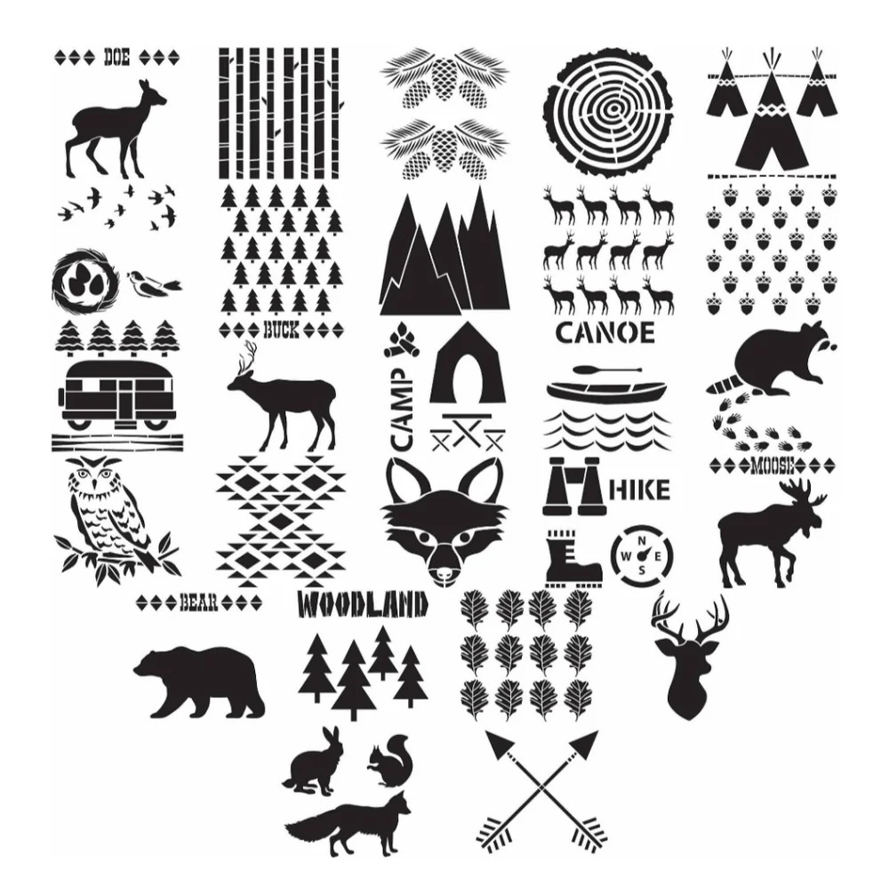 FolkArt Paper Stencil Value Pack, Woodland, 12 in x 12 in, 26 Piece